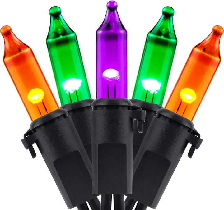 Halloween LED String Lights — 100 Bulbs, 33 ft Black Wire