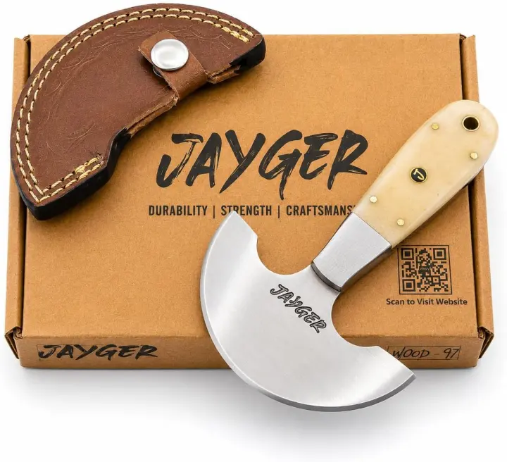 Handmade Half‑Moon Round Leather Knife — Carbon Steel Skiver