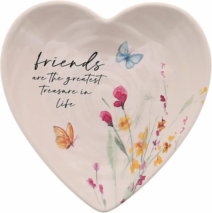 Heart-Shaped Ceramic Keepsake Dish — Watercolor Floral Trinket Tray