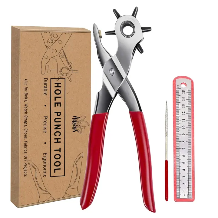 Heavy-Duty Revolving Leather Hole Punch — 6-Size Belt & Strap Tool