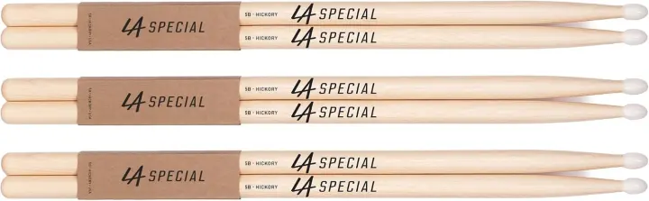 Hickory 5B Drumsticks with Nylon Tips — 3-Pair Set