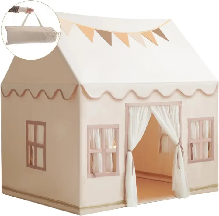 Large Kids Tent Playhouse with Star Lights, Flags and Washable Base
