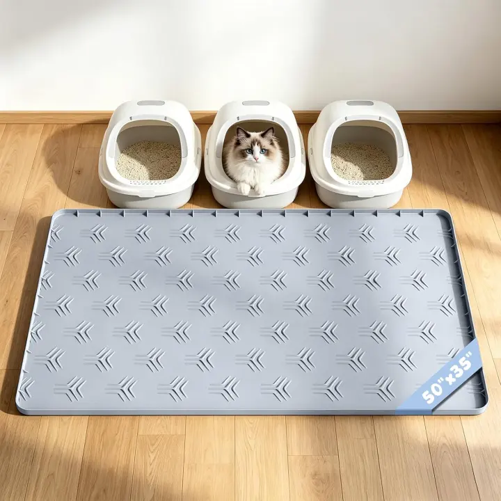 Large Silicone Cat Litter Box Mat — 50 × 35 in Litter-Trapping Pad