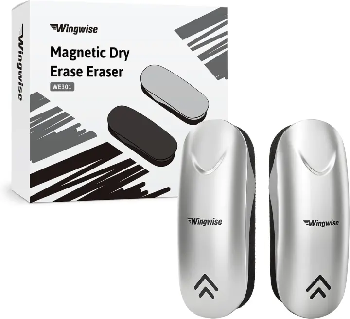 Magnetic Glass Whiteboard Eraser — 2-Pack, Silver, Comfortable Grip