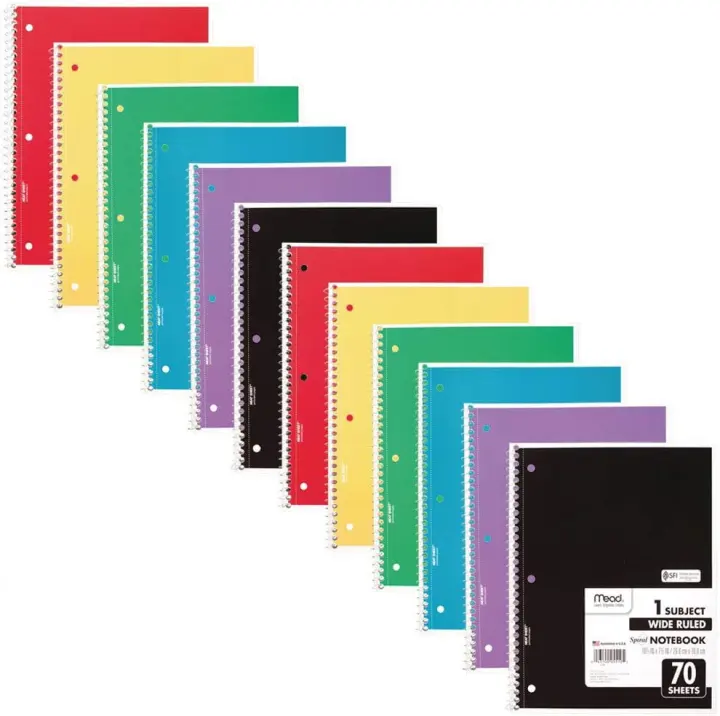 Mead 1-Subject Spiral Notebooks — 12-Pack, Wide Ruled, 7½ x 10½"