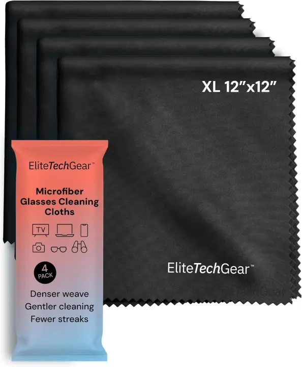 Microfiber Eyeglass Cleaning Cloths — 4-Pack, 12x12 Black