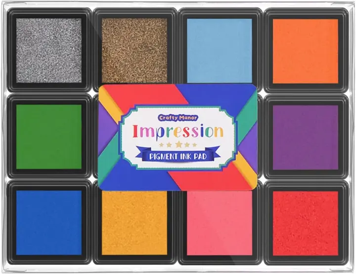 Mini 12-Color Pigment Ink Pad Set — 1x1 in Stackable Stamp Pads