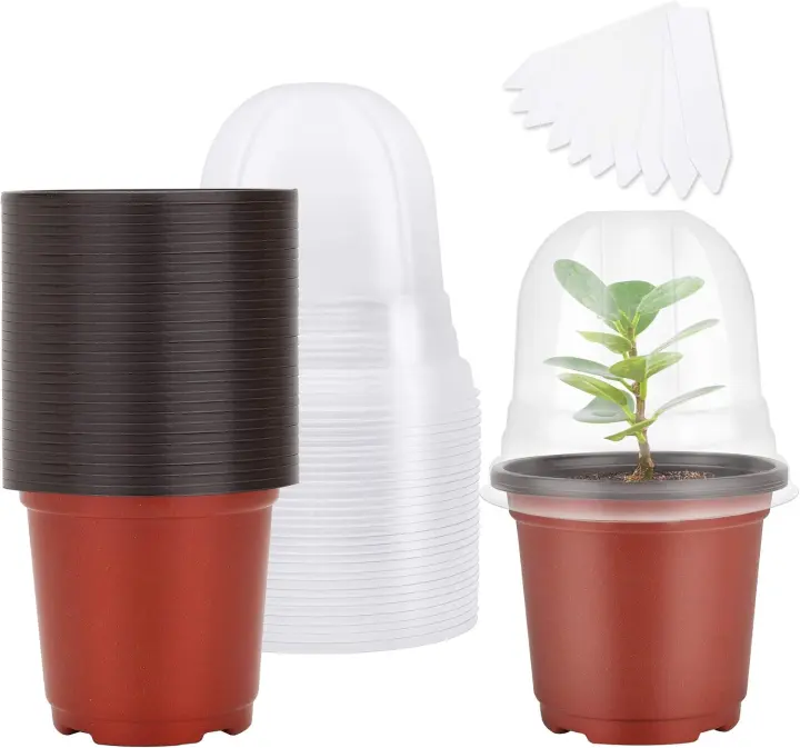 MIXC 4-inch Seed Starting Nursery Pots with Humidity Domes — 30 Pack (Red)