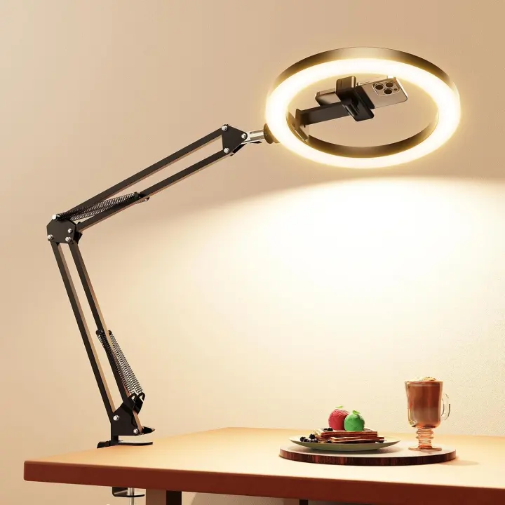 Overhead Ring Light Phone Mount — 10" Selfie Light with Clamp & 30" Arm