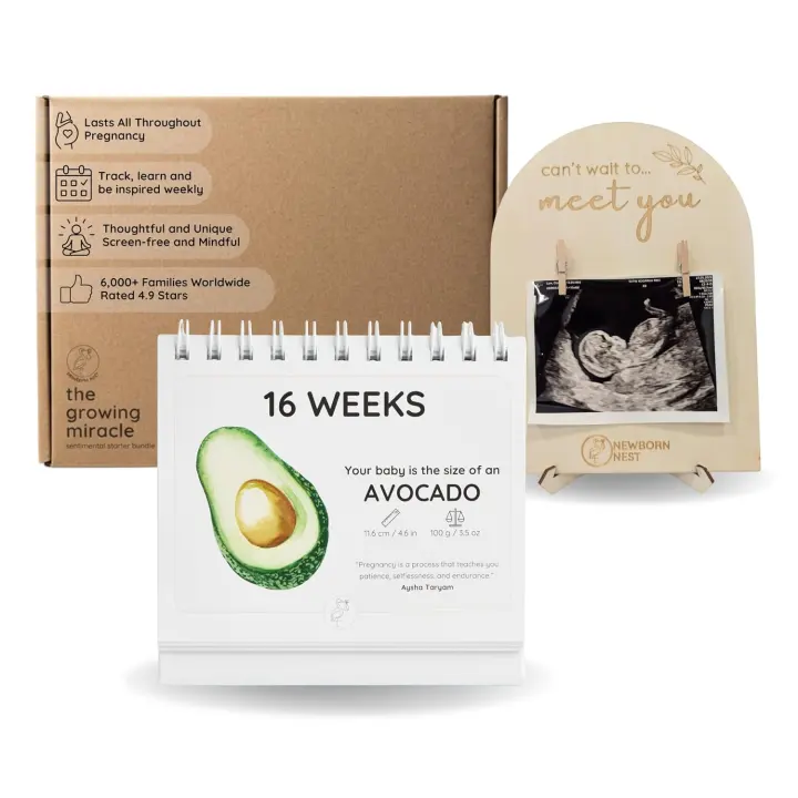 Pregnancy Calendar Bundle with Wooden Ultrasound Photo Frame