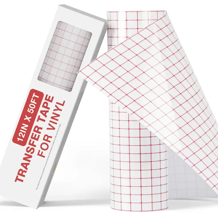 Red 12" x 50 ft Medium-Tack Vinyl Transfer Tape (Clear Grid)