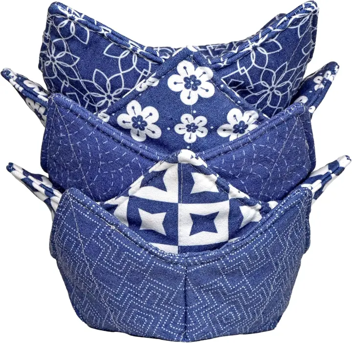 Reversible Cotton Microwave Bowl Cozy Holders (Blue)