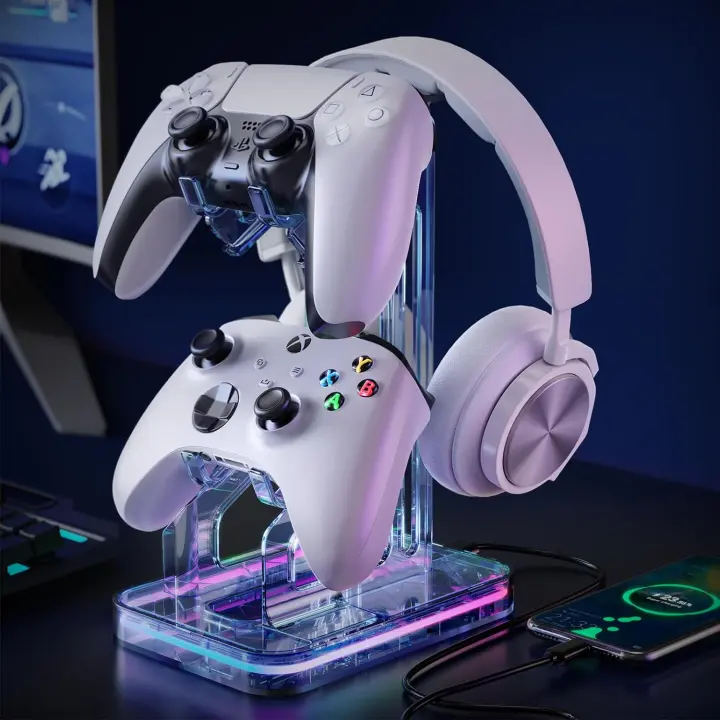 RGB Headset & Controller Stand with Dual USB Charging Ports