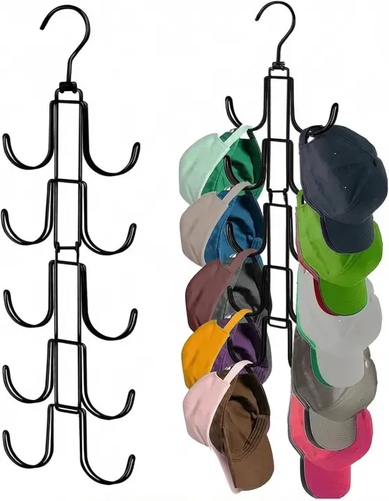 Rotating Metal Baseball Cap Organizer — Closet Rack, Holds 40