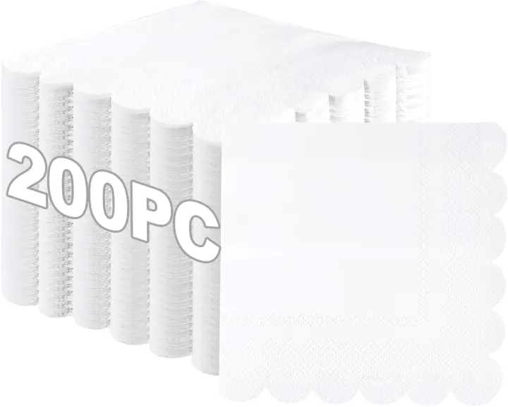 Scalloped Cocktail Napkins — 200-Pack, 2-Ply Decorative Paper
