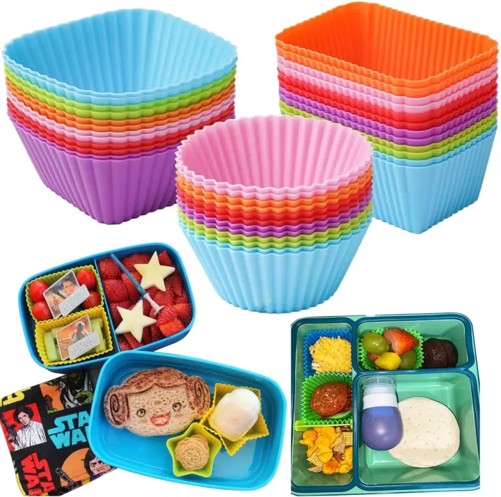 Silicone Bento Box Dividers — 3-Shape Reusable Muffin Cups
