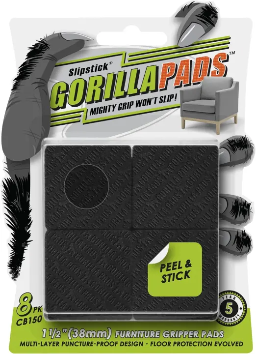 Slipstick GorillaPads CB150 1.5in Self-Adhesive Furniture Grips (Set of 8)
