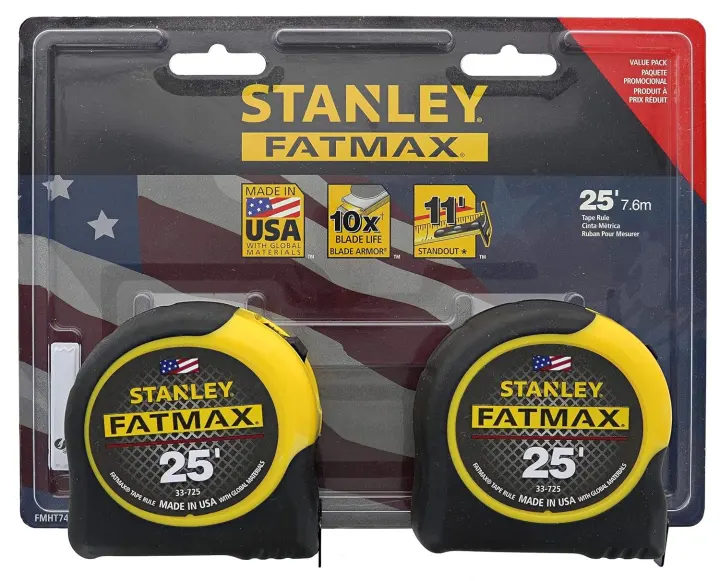 STANLEY 25' FatMax Tape Measure — 2-Pack (25 ft, Heavy-Duty)