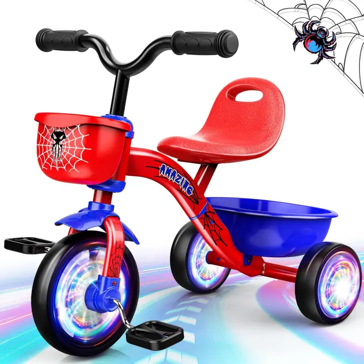 Toddler Tricycle with Spider Theme and Light-Up Rear Wheel