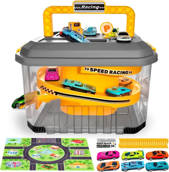Toy Car Track Storage Playset — Portable Race & City Playset