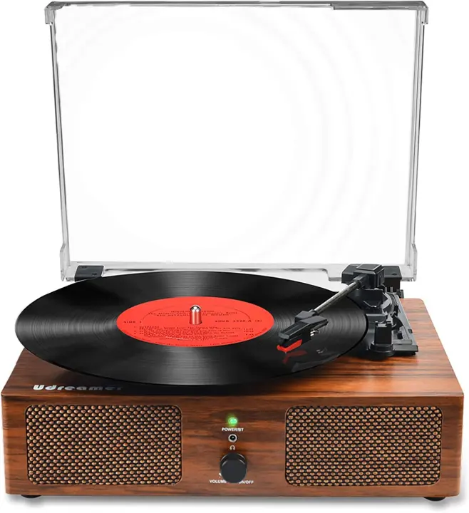 Udreamer Vinyl Record Player Turntable with Speakers — Brown