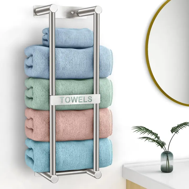Wall-Mounted Bathroom Towel Rack — 22" Stainless Steel, Brushed Nickel