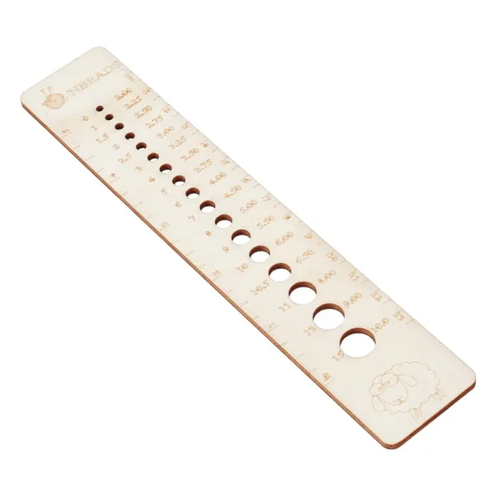 Wooden Knitting Needle Gauge & Ruler — Compact Needle Sizer