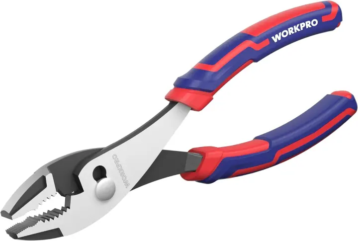 WORKPRO 8in Slip Joint Pliers — Large Soft TPR Grip, Rust-Resist
