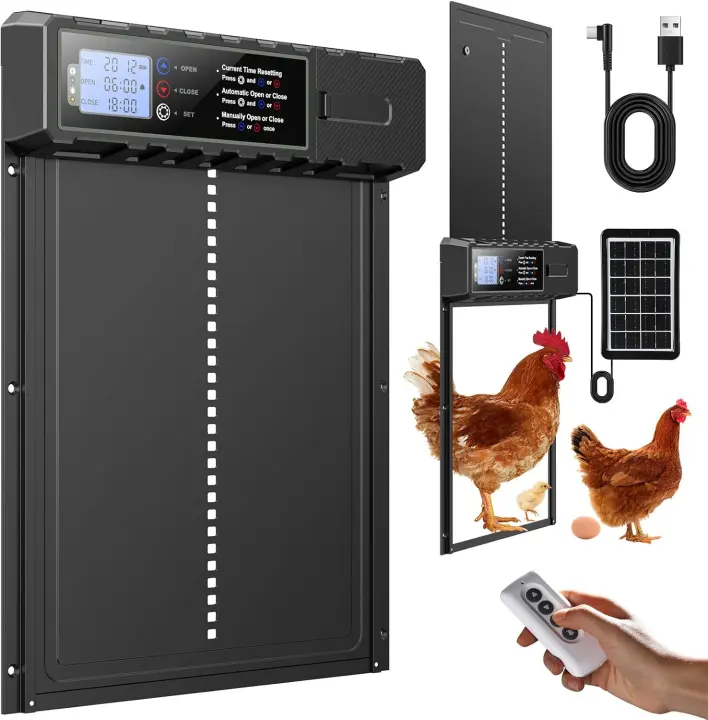 XL Solar-Powered Automatic Chicken Coop Door — 3 Modes