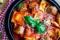 Comforting Slow Cooker Sausage Ravioli Bake
