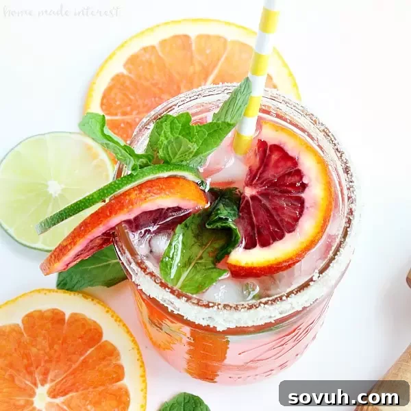 Top down view of Blood Orange Mojito