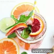 Top down view of Blood Orange Mojito