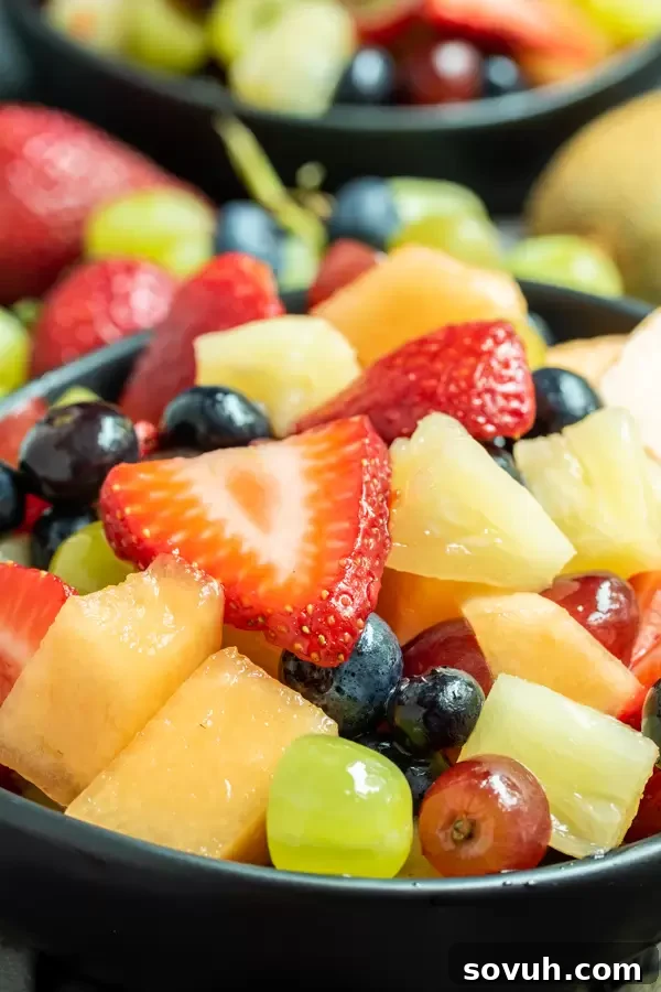 Closeup of fruit in the lemonade fruit salad.