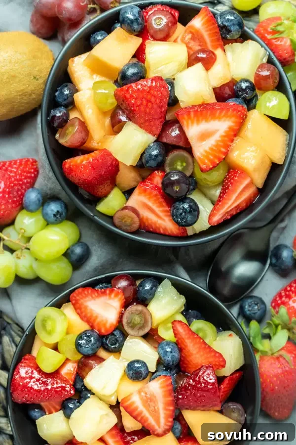 overhead view of two bowls of Lemonade Fruit Salad