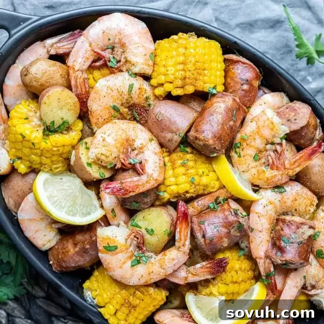 Instant Pot Shrimp Boil in a platter