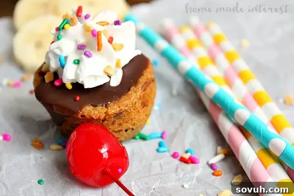 These easy banana split cookie cups are perfect for summer parties...or just a fun dessert for your family! Delicious cookie dough baked into cups and filled with chocolate, banana slices, whipped cream and of course a cherry on top. Who needs a plain old sundae when they could have a banana sundae cookie cup!