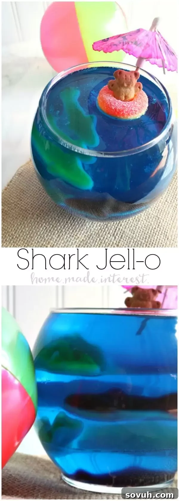 Get ready for Shark Week or celebrate a Shark birthday party with these fun Shark Jell-O bowls filled with gummy sharks! This is a great summer snack for kids! 