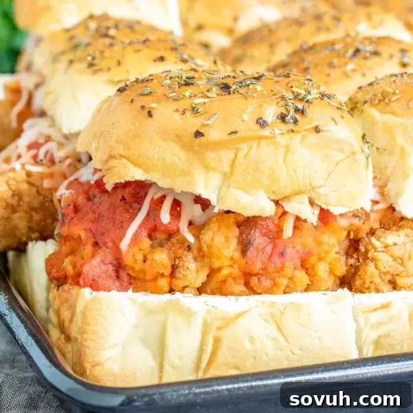 Crispy Chicken Parm Sliders 2 Easy to make Chicken Parmesan Sliders recipe for parties and family dinners