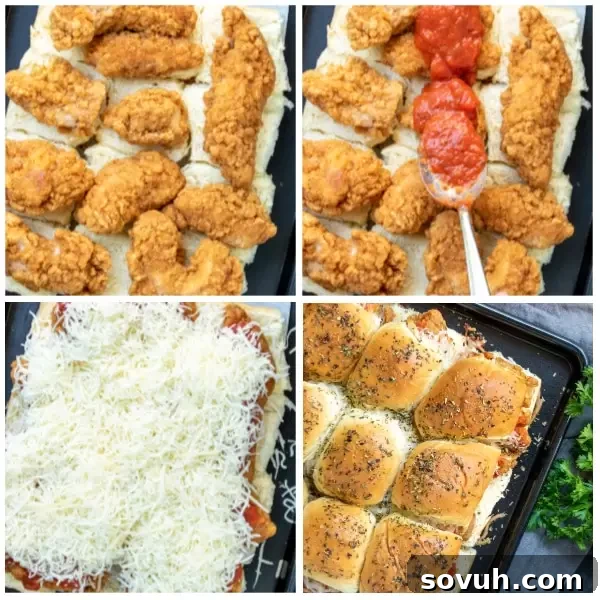 Crispy Chicken Parm Sliders 3 Step-by-step assembly of Chicken Parmesan Sliders for easy preparation