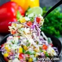 Spicy Jalapeno Coleslaw on a fork