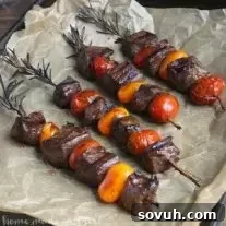 Finished Rosemary Steak Skewers with Balsamic Glaze