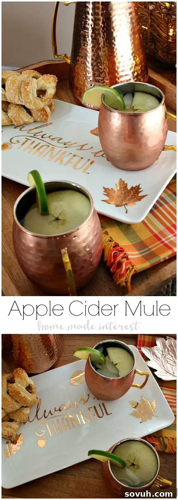 This Apple Cider Moscow Mule is going to be your favorite fall drink recipe! Apple Cider, vodka and ginger beer combined to make a fall flavored moscow mule. Need a Halloween party drink? Your friends are going to love this!