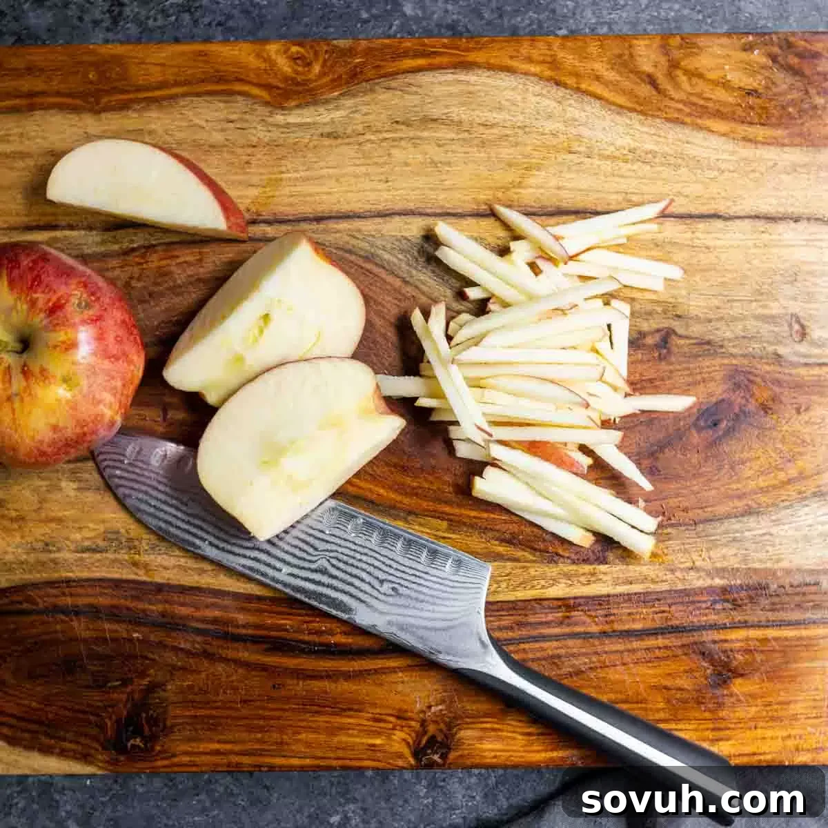 how to cut apple into matchsticks for Apple coleslaw