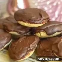 Finished Berger Cookie, topped with rich fudge frosting, ready to be enjoyed.