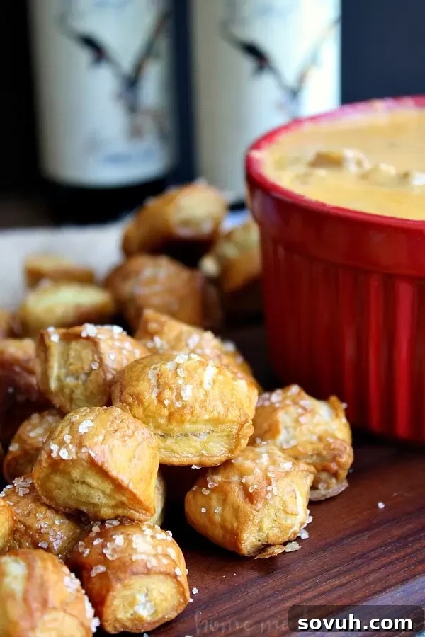 Homemade Pretzel Bites, soft and chewy, perfect for dipping at a football party.