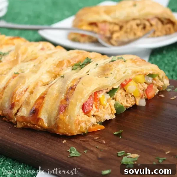 A savory Chicken Taco Braid, a popular and easy appetizer for football gatherings.