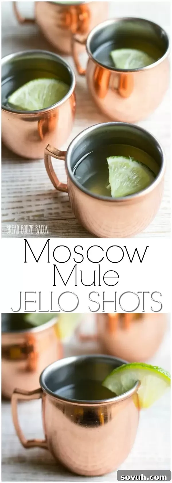 Vibrant Moscow Mule Jello Shots in mini copper mugs, garnished with fresh lime, perfect for a lively party.