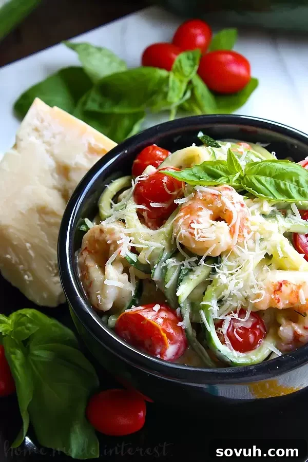 Delicious and healthy One-Pot Low Carb Shrimp Alfredo with fresh ingredients