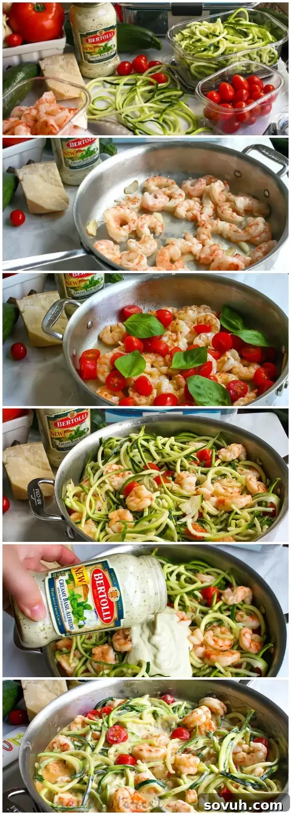 Step-by-step preparation for One-Pot Low Carb Shrimp Alfredo