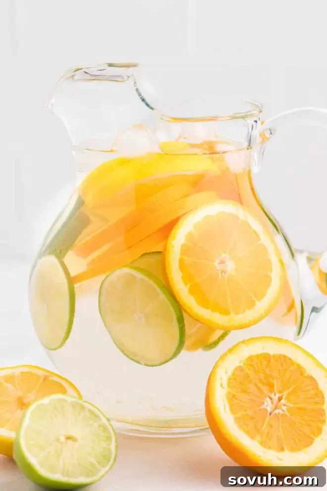 Pitcher filled with fresh orange and lime slices